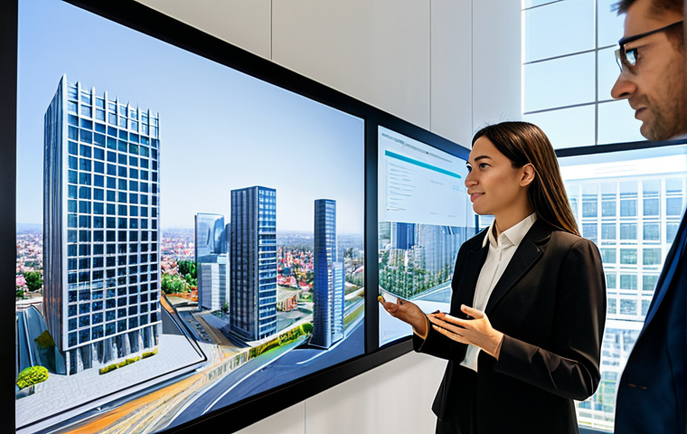 A professional team of civil engineers and architects in modest business attire, fully clothed, collaborate intently around an interactive holographic display showcasing a detailed Building Information Modeling (BIM) project. The digital twin on the display highlights the use of bio-sourced materials like cross-laminated timber and advanced energy-saving systems. The background features a modern, clean office environment with large windows overlooking a smart city skyline under clear skies. Perfect anatomy, correct proportions, natural pose, well-formed hands, proper finger count, natural body proportions. Safe for work, appropriate content, fully clothed, professional dress, high-resolution.
