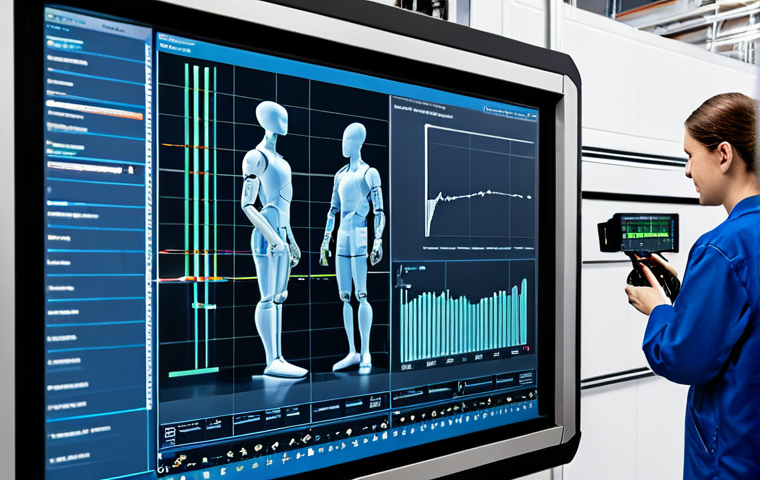 0' factory floor. Collaborative robots are visible in the background, working efficiently alongside production lines. The engineer is analyzing complex data visualizations and real-time performance metrics displayed on a large digital screen, illustrating advanced process optimization and smart manufacturing principles. The scene emphasizes efficiency, technological integration, and the invisible impact on productivity and quality. Perfect anatomy, correct proportions, natural pose, well-formed hands, proper finger count, natural body proportions. Professional studio lighting, clear focus, high detail. Fully clothed, appropriate attire, professional dress, safe for work, appropriate content, family-friendly.