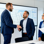 A diverse group of professional civil engineers and construction managers, fully clothed in appropriate, modest business attire and safety vests, are actively collaborating around a large digital project plan on a screen within a modern, well-lit construction site office. They are engaged in a dynamic discussion, gesturing towards the screen and exchanging ideas. The atmosphere is one of focused teamwork and problem-solving, showcasing strong human synergy and clear communication. Perfect anatomy, correct proportions, natural pose, well-formed hands, proper finger count. Safe for work, appropriate content, fully clothed, professional, high-quality, high-resolution photography.