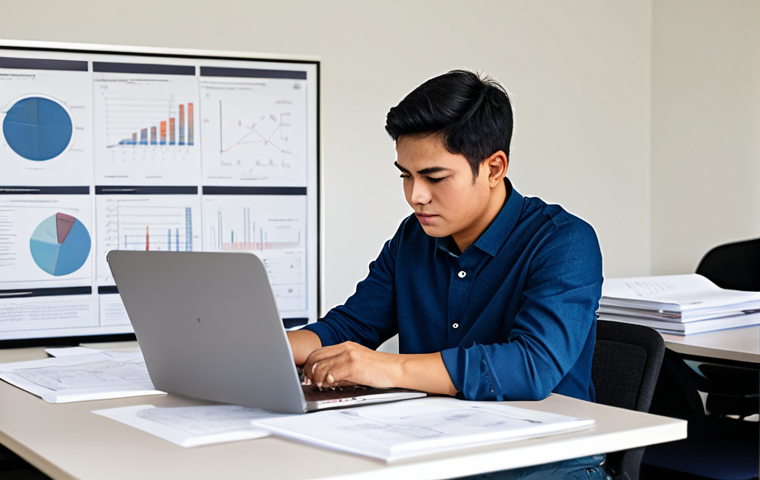 A focused professional civil engineering student, fully clothed in a modest, smart casual outfit, meticulously reviewing mock test papers and blueprints at a well-lit desk in a quiet, organized study room. A laptop screen displays complex structural analysis diagrams. The scene emphasizes dedication and learning, with a warm, encouraging atmosphere. safe for work, appropriate content, perfect anatomy, correct proportions, natural pose, well-formed hands, proper finger count, natural body proportions, family-friendly.