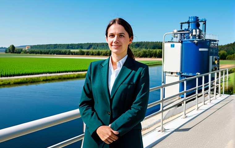 Sustainable Water Management**
"A fully clothed female engineer in professional attire, standing beside a modern water treatment plant in the French countryside. Lush green fields and a clear blue sky in the background. The plant features innovative filtration technology. Safe for work, appropriate content, professional, perfect anatomy, natural proportions, high quality."
**