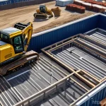 토목공학의 주요 환경 영향 평가 사례 - A vibrant and innovative European civil engineering construction site, bustling with activity, showc...