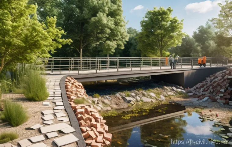 토목공학의 주요 환경 영향 평가 사례 - A vibrant and innovative European civil engineering construction site, bustling with activity, showc...