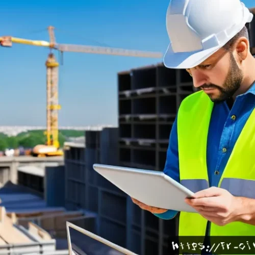 토목공학 직무 교육과정 안내 - A modern civil engineer at a construction site in Paris, wearing a high-visibility safety vest and h...