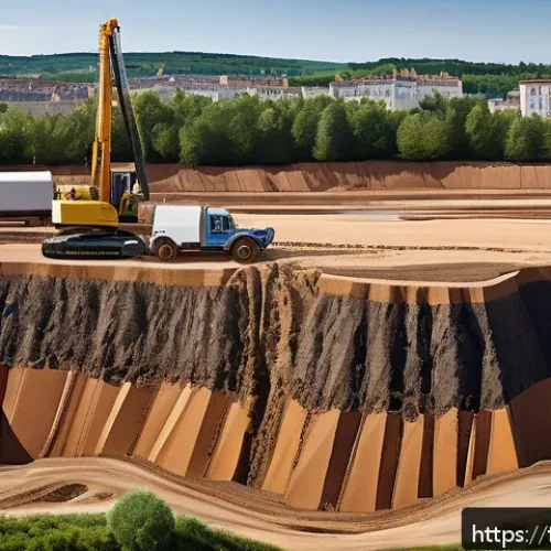 토목공학에서 토질시험의 중요성 - A detailed cross-sectional illustration of various soil types beneath a modern French construction s...