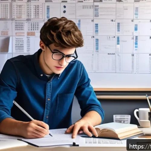 토목기사 실기시험 준비를 위한 팁 - A focused French civil engineering student studying at a modern desk filled with specialized textboo...
